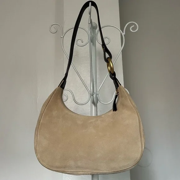 Escada Leather Trim Suede Shoulder Bag - Picture 3 of 15